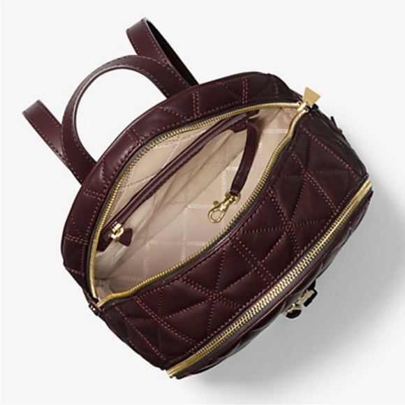 Michael Kors Rhea Medium Quilted Leather Backpack In Barolo - Picture 3 of 16
